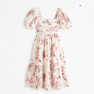 NWT A&F Emerson Poplin Puff Sleeve Pink/Cream Midi Dress -L